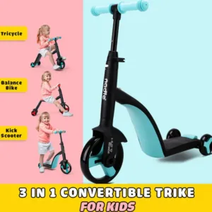 3-in-1 Kids Convertible Scooter, Tricycle Kids' Scooters with 3 Adjustable Heights, Pedal Tricycle, Sturdy Triangular Structure, Multicolors