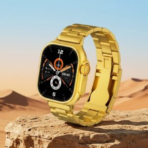 JSYES M100 Ultra, Metallic Classic Gold Watch, Luxury Gold Smart Watch, Stylish Stainless Steel Strap, Full Hd Touch Display, Water Resistant Design