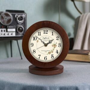 Living Room American Simple Brown Wooden Clock Table Clock, Mute, Modern and Elegant Decorative Table Clock for Home & Office Multi Design