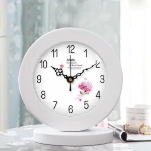 Living Room American Simple White Wooden Clock Table Clock, Mute, Modern and Elegant Decorative Table Clock for Home & Office Multi Design