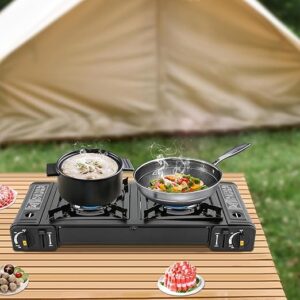 Portable Camping Gas Stove, Double Burner BBQ Cooker, Outdoor Grill Plate 2 Burner Portable Cooker
