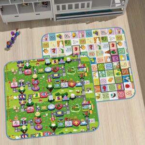 Kid's Floor Happy Activity Crawling Mat, Waterproof Non-Slip Reversible Play Mat For Playing, Camping, Bedroom Or Living Room Multi design